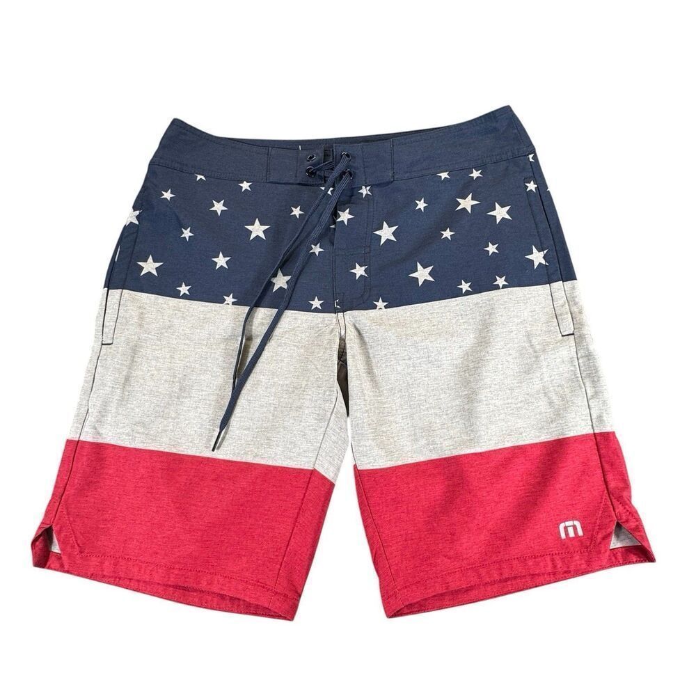 Travis Mathew Sz 30 America USA Flag Color Block Board Swim Shorts Patriotic